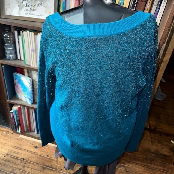 Lane Bryant turquoise shimmery v-neck 14/16 pullover sweater - Picture 2 of 3
